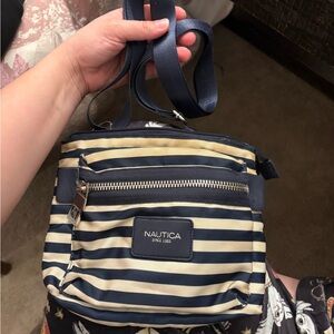 Nautica Blue and Tan Striped Crossbody Bag
